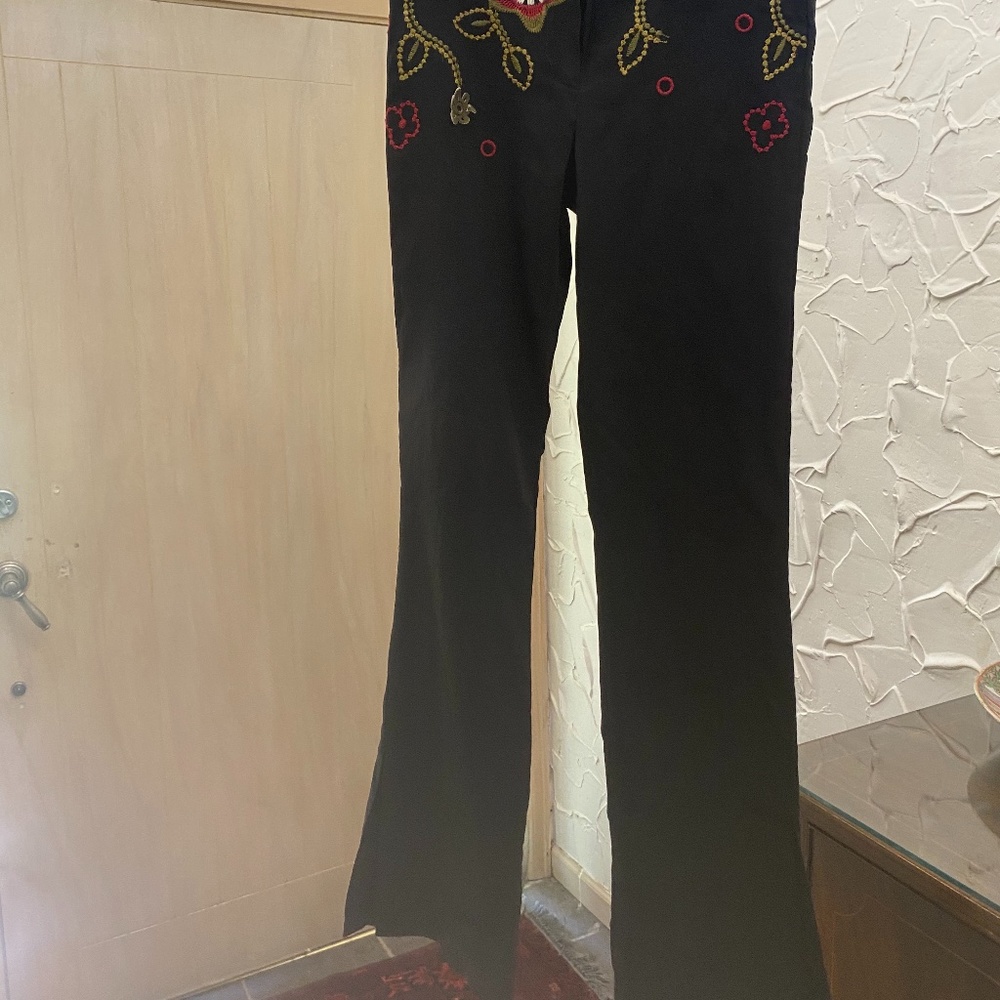 Sharagano Paris black flared pants with embroidery